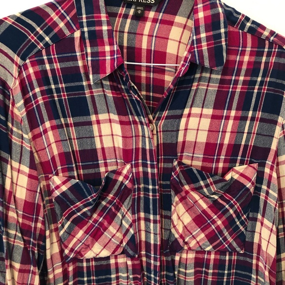 Express Blue Pink Plaid Shirt Sz Medium - Picture 3 of 5